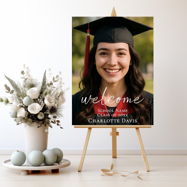 Modern script photo Graduation Party welcome Foam Board (Creator Uploaded)