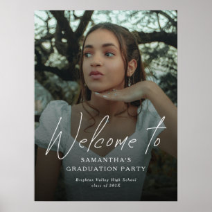 Modern Script Photo Graduation Party Welcome Sign