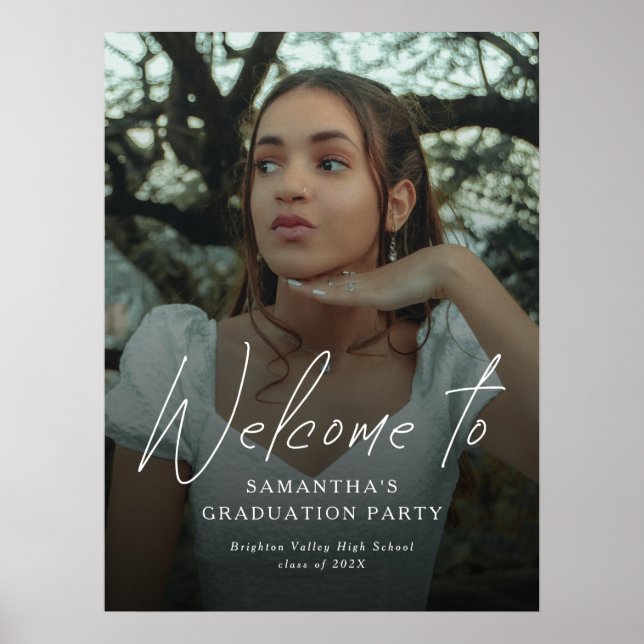 Modern Script Photo Graduation Party Welcome Sign (Front)