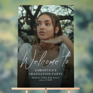 Modern Script Photo Graduation Party Welcome Sign