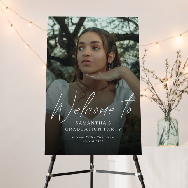 Modern Script Photo Graduation Party Welcome Sign (In Situ (Stand))