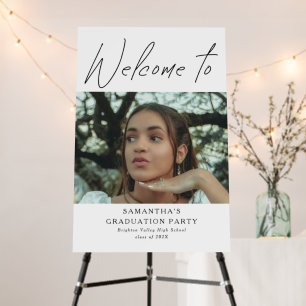 Modern Script Photo Graduation Party Welcome Sign