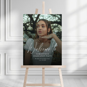 Modern Script Photo Graduation Party Welcome Sign