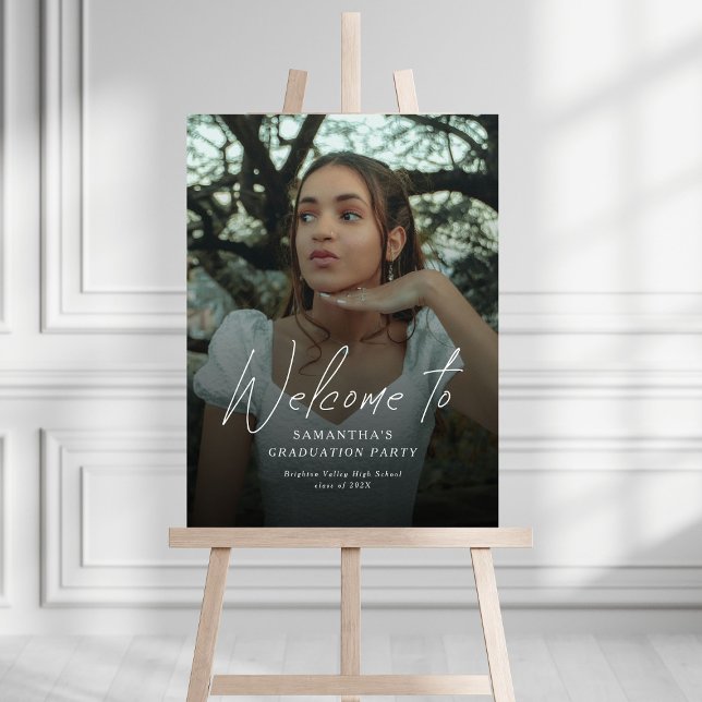 Modern Script Photo Graduation Party Welcome Sign (Creator Uploaded)