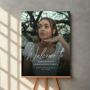 Modern Script Photo Graduation Party Welcome Sign