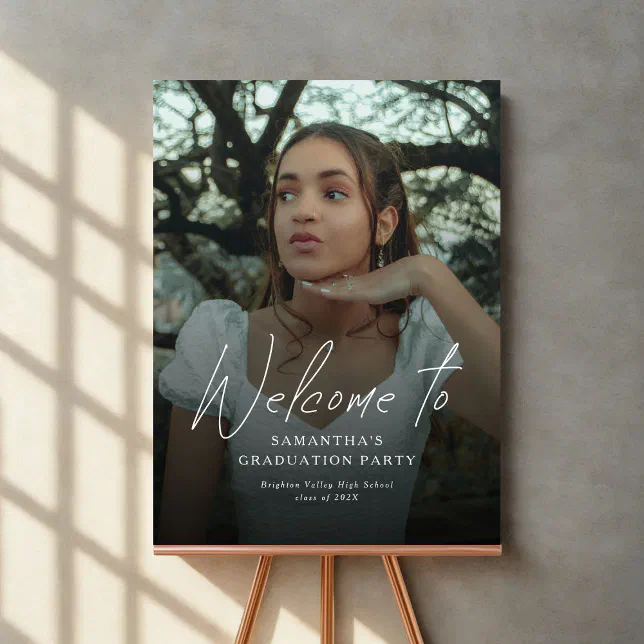 Welcome Modern Script Modern Script Photo Graduation Party Welcome Sign | Zazzle