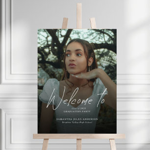 Modern Script Photo Graduation Party Welcome Sign