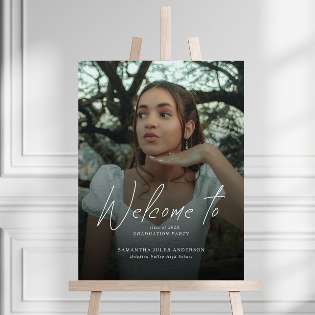 Modern Script Photo Graduation Party Welcome Sign (Creator Uploaded)