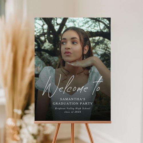 Modern Script Photo Graduation Party Welcome Sign