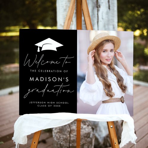 Modern Script Photo Graduation Party Welcome Sign