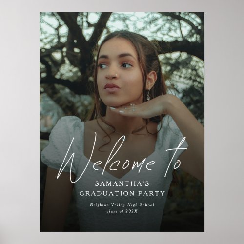 Modern Script Photo Graduation Party Welcome Sign