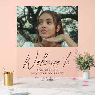 Modern Script Photo Graduation Party Welcome Sign