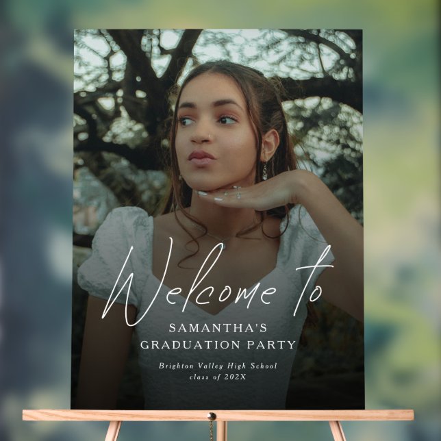 Modern Script Photo Graduation Party Welcome Sign (Neutral)