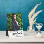 Modern Script Photo Graduation Plaque<br><div class="desc">Show off your graduation photo with these trendy graduation plaque! This modern stylish graduation plague features beautiful script text spelling out the word graduation with a text template to personalize with the name,  school and graduating year. Add additional message or click '' customize further''to edit this template.</div>