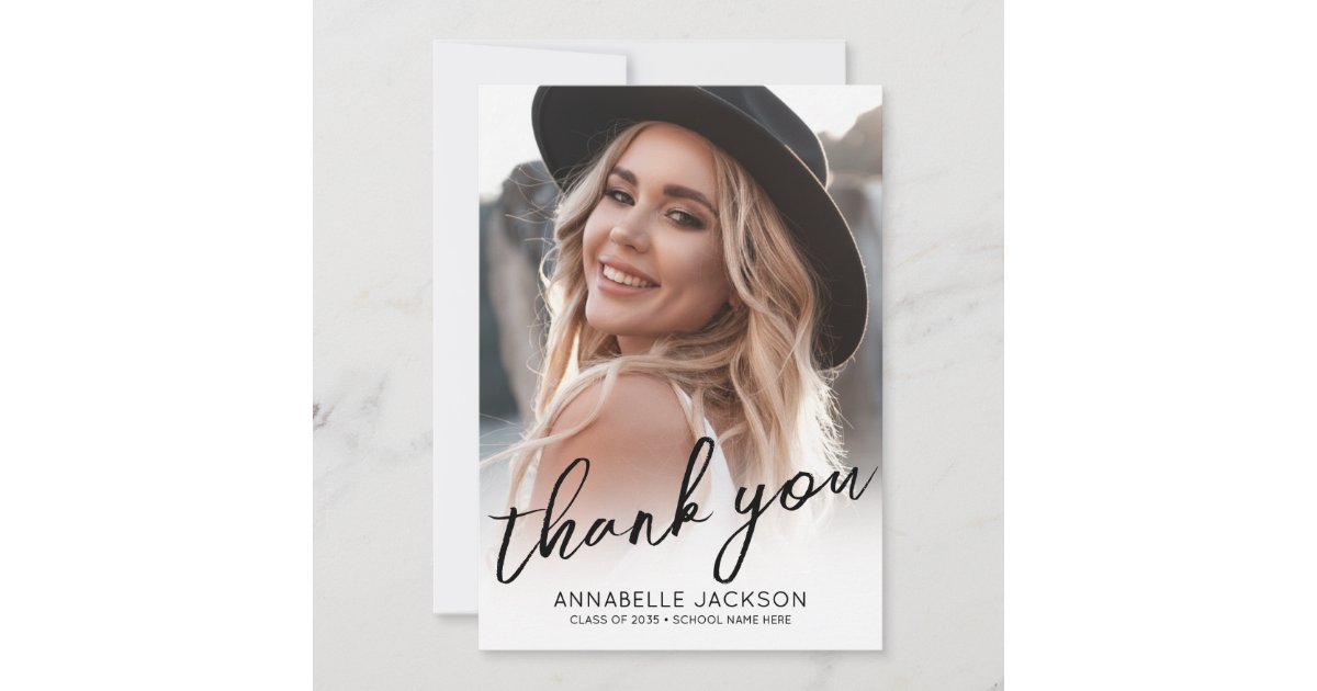 Modern Script Photo Graduation Thank You Card | Zazzle