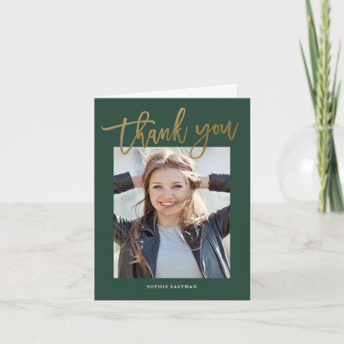 Modern script photo graduation thank you card