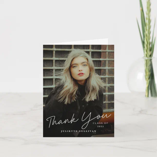 Modern Script Photo Graduation Thank You Card | Zazzle