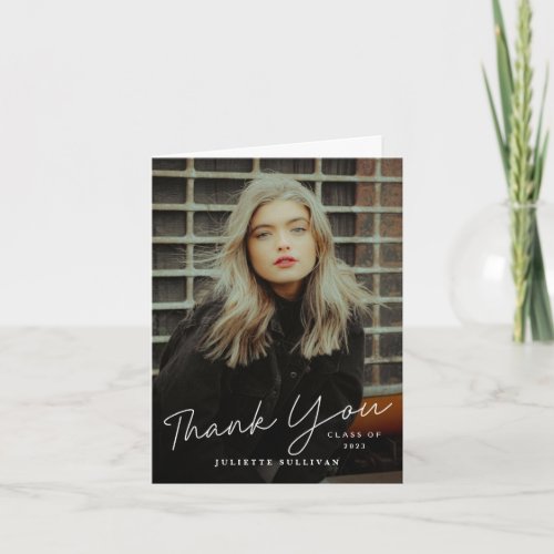 Modern Script Photo Graduation Thank You Card