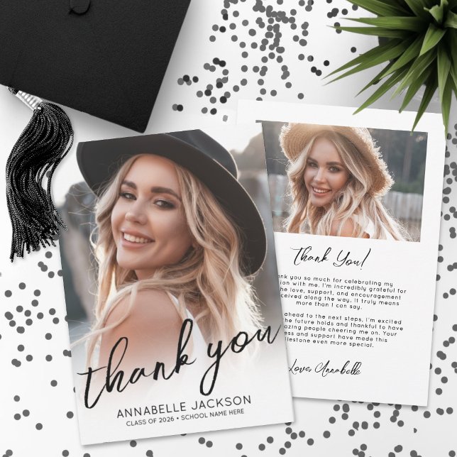 Modern Script Photo Graduation Thank You Card (Modern Script Photo Graduation Thank You Card)