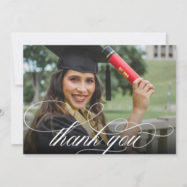 Modern Script Photo Graduation Thank You Card | Zazzle