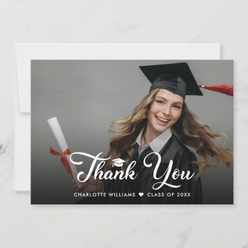 Modern Script Photo Graduation Thank You Card