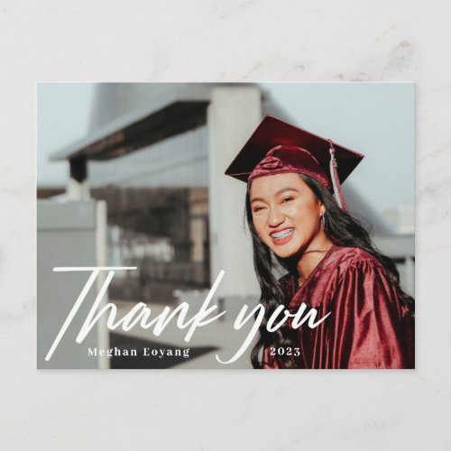 Modern Script Photo Graduation Thank You Postcard