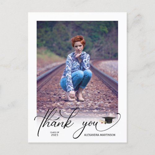 Modern Script Photo Graduation Thank You Postcard