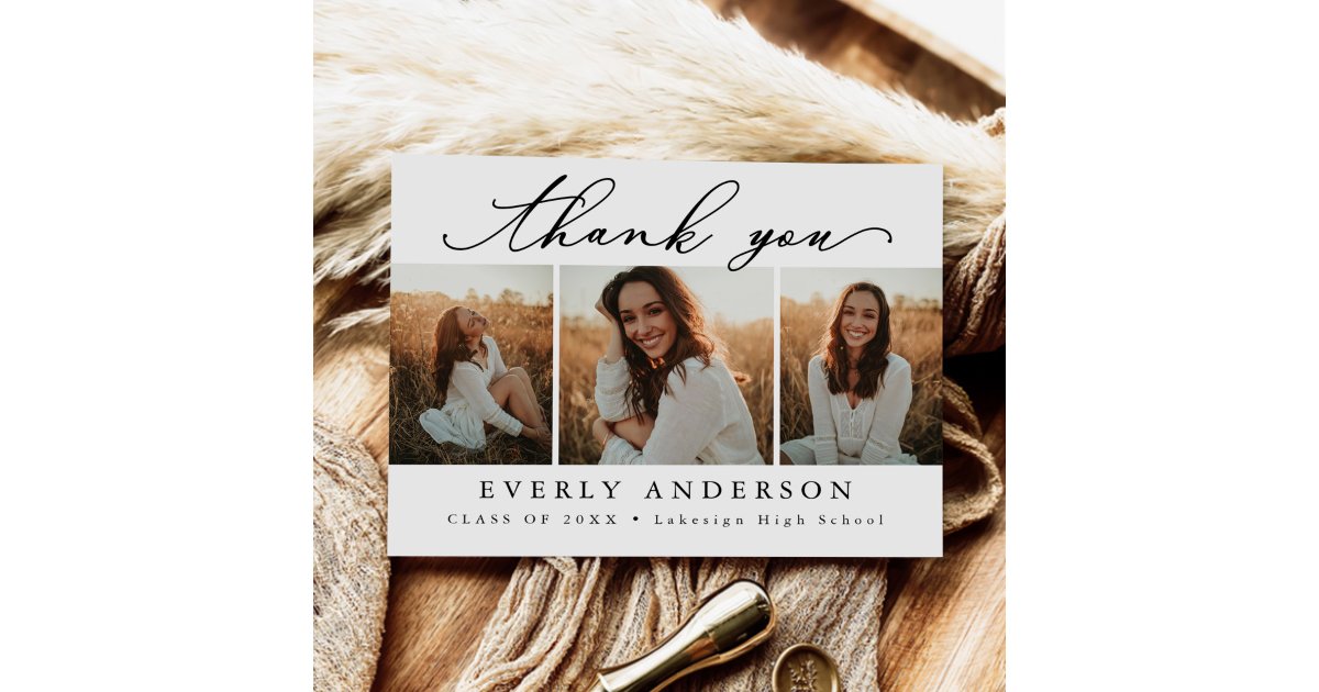 Modern Script Photo Graduation Thank You Postcard | Zazzle