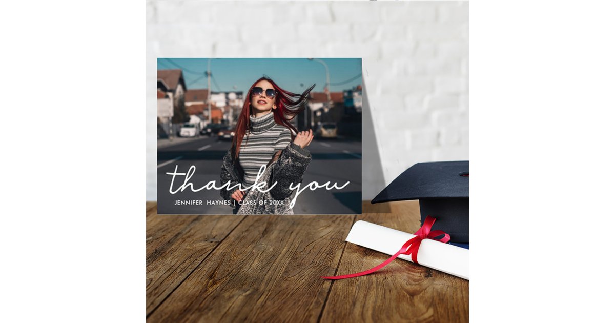 Modern Script Photo Graduation Thank You Postcard | Zazzle