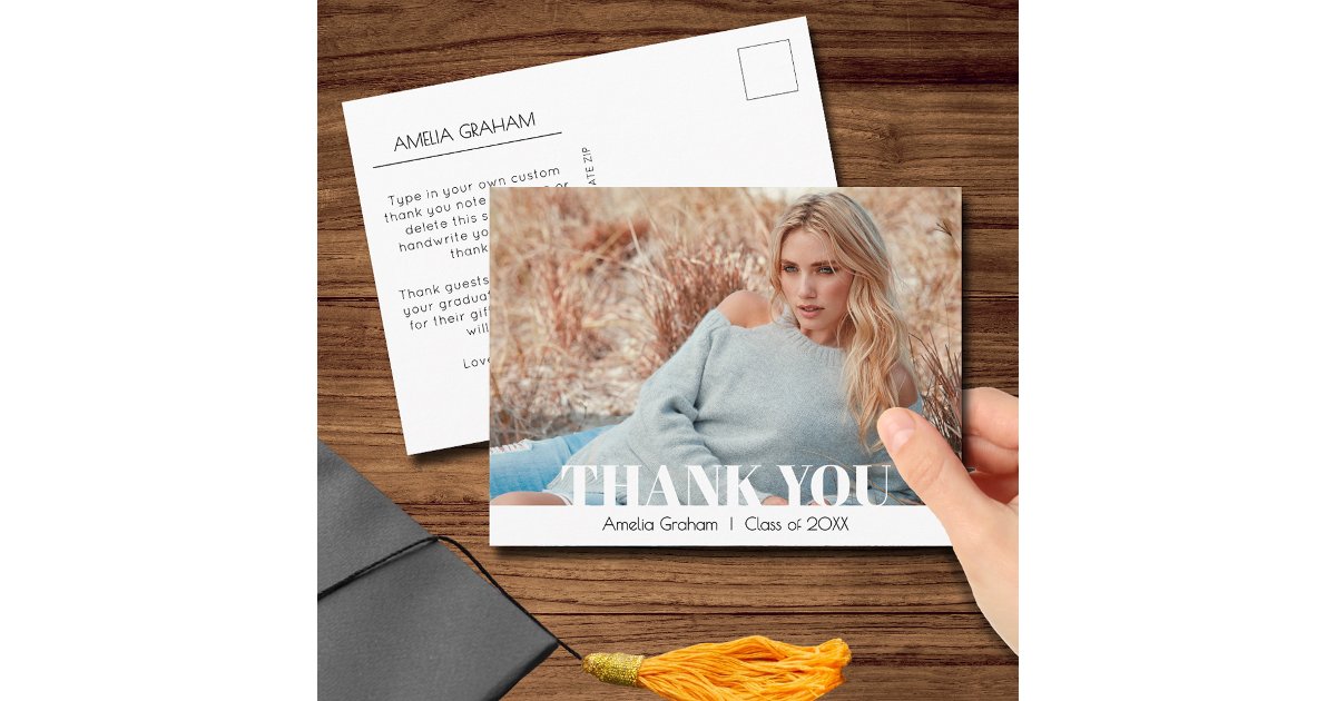 Modern Script Photo Graduation Thank You Postcard | Zazzle
