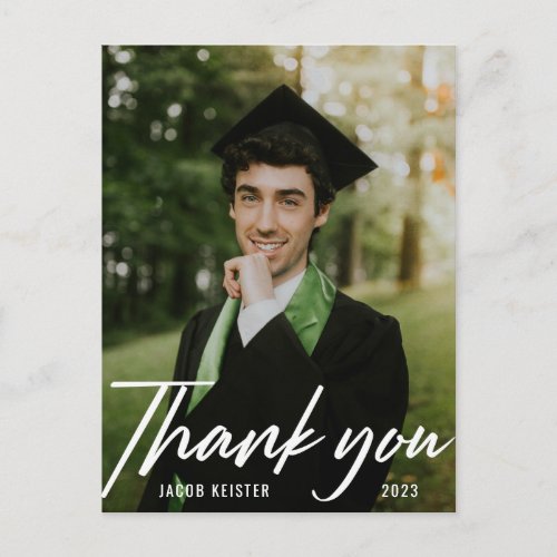 Modern Script Photo Graduation Thank You Postcard