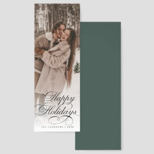 Modern Script Photo Green Christmas Holiday Card Bookmarks