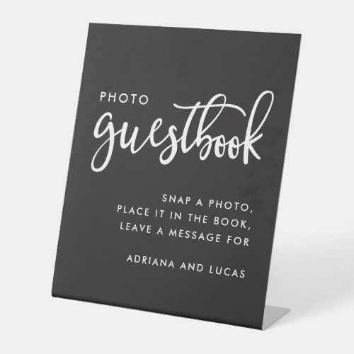 Modern Script Photo Guestbook Wedding Pedestal Sign