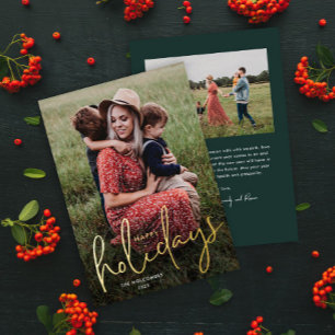 Modern Script Photo Happy Holidays Foil Holiday Card
