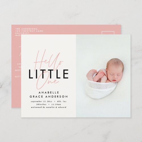 Modern script photo hello little one announcement postcard