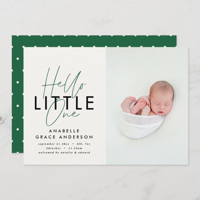 Modern script photo hello little one birth announc (Front/Back)