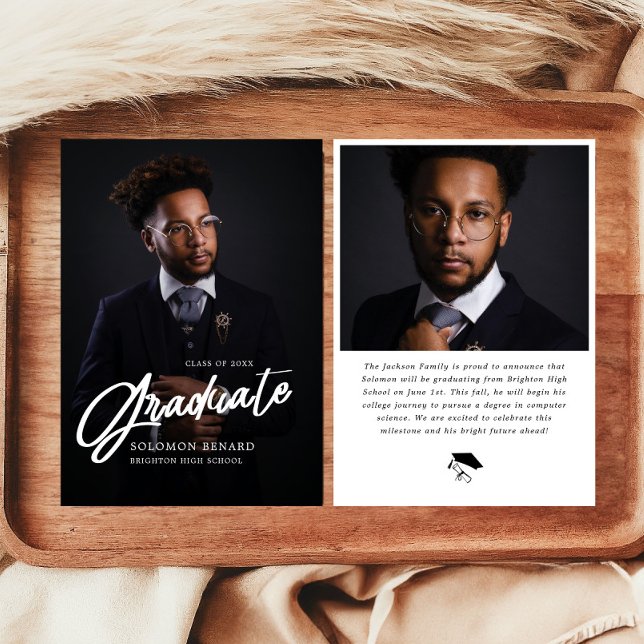 Modern Script Photo High School Graduation  Announcement (Creator Uploaded)