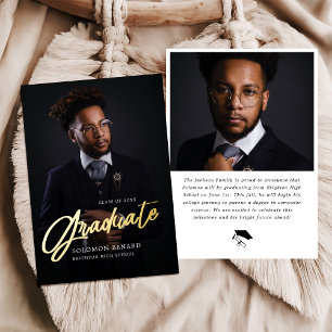 Modern Script Photo High School Graduation  Foil Invitation