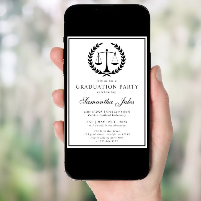 Modern Script  Photo Law School Graduation  Invitation (Front Digital)