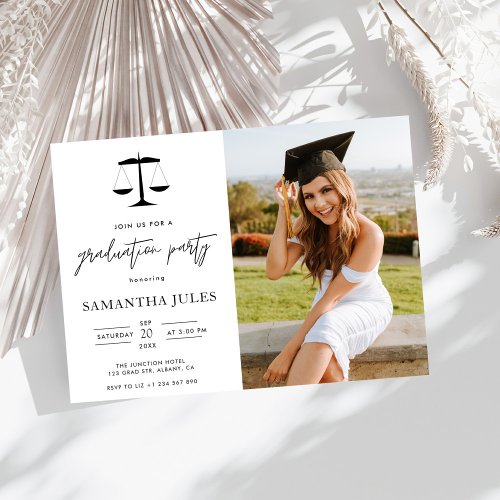 Modern Script  Photo Law School Graduation  Invitation