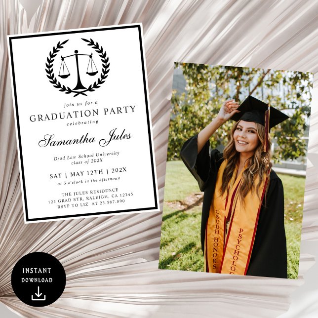 Modern Script  Photo Law School Graduation  Invitation (Creator Uploaded)