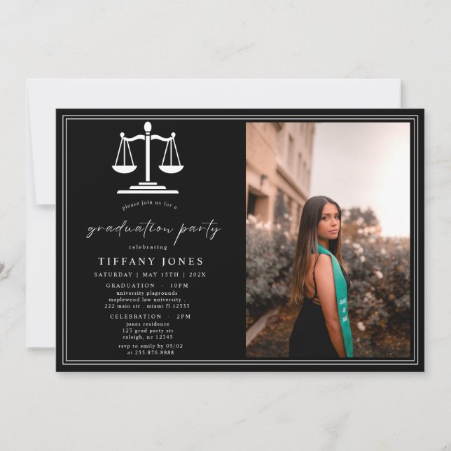 Modern Script Photo Law School Graduation Party  Invitation (Front)