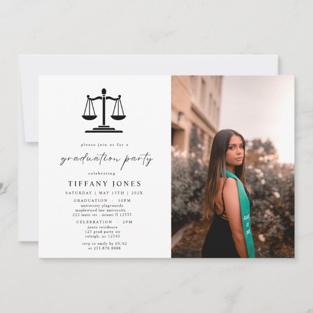 Modern Script Photo Law School Graduation Party  Invitation (Front)