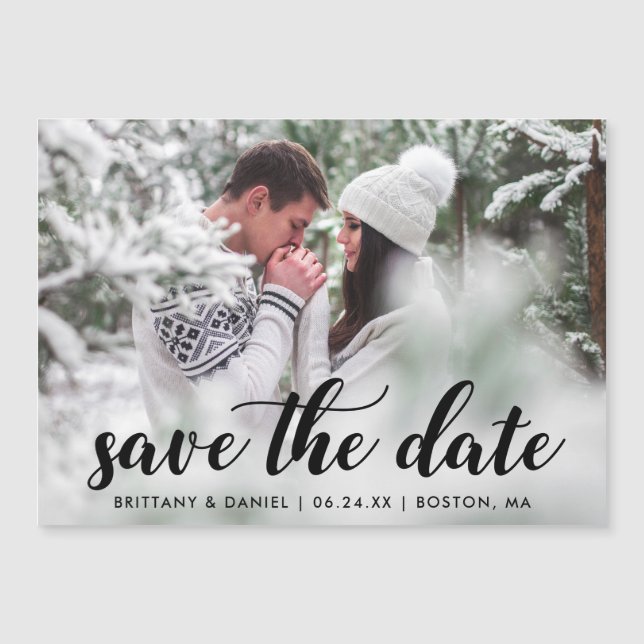 Modern Script Photo Magnetic Save The Date (Front)