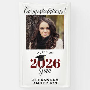 Modern Script Photo Maroon Vertical Graduation Banner