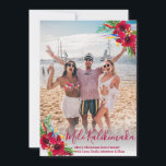 Modern Script Photo Mele Kalikimaka Christmas Holiday Card<br><div class="desc">Modern Script Mele Kalikimaka Christmas Photo Holiday Cards. This pretty holiday card design feature a burgundy red hand lettered typography greeting „Mele Kalikimaka” with red or burgundy tropical floral arrangements at the two corner. At the backing floral arrangements on burgundy color background. You can personalize the design by replacing the...</div>