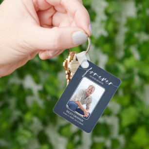 Modern Script Photo Memorial Forever in our Hearts Keychain
