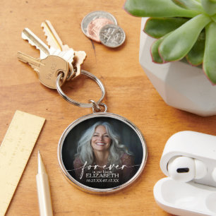 Modern Script Photo Memorial Forever in our Hearts Keychain