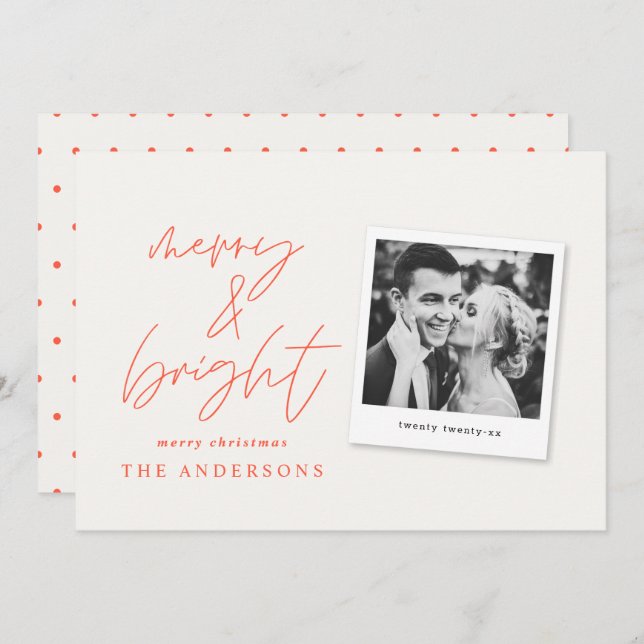 Modern script photo merry & bright christmas (Front/Back)