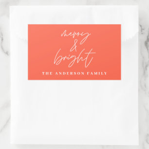 Modern script photo merry & bright red christmas rectangular sticker